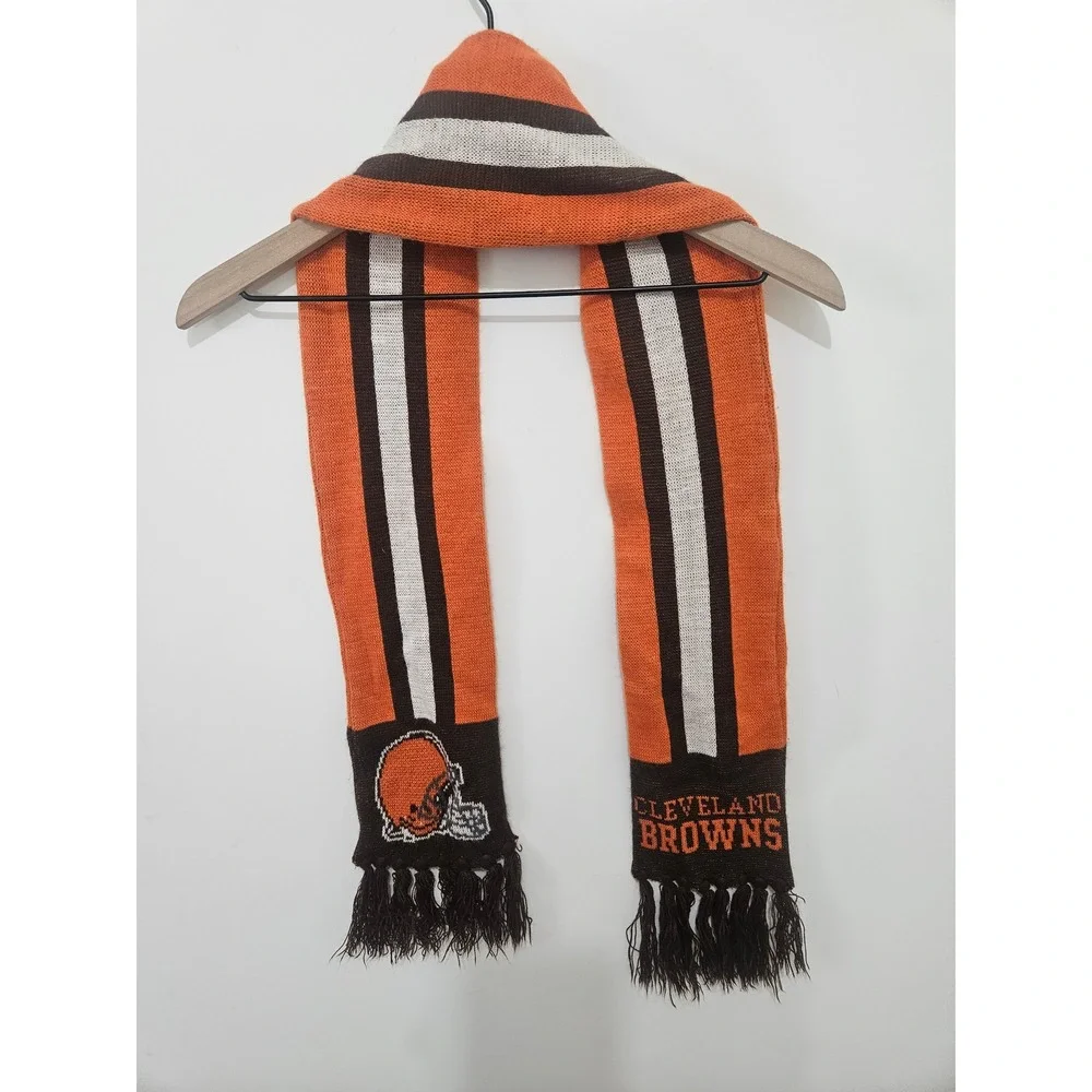Cleveland Browns NFL Knit‎ Scarf Orange Brown Striped Fan Gear with Fringe